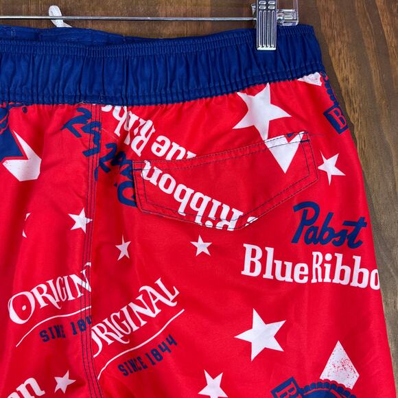 Pabst Blue Ribbon Mens Shorts Red White Blue Star Swim Surf Beach Trunks Small - Picture 13 of 14